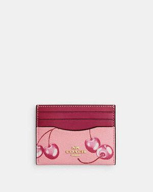 COACH Slim Id Card Case With Cherry Print - Black