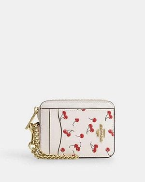 COACH Zip Card Case With Cherry Print - Black