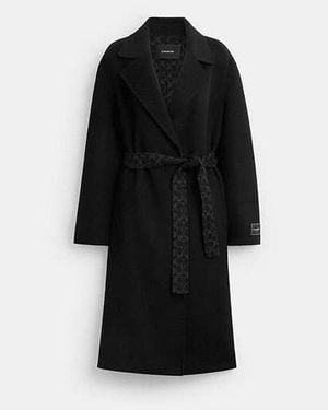 COACH Belted Wool Long Coat - Black