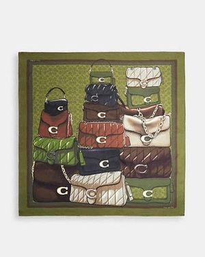 COACH Stacked Tabby Bags Print Silk Square Scarf - Green