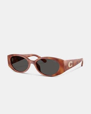 COACH Maxi Sculpted C Narrow Round Sunglasses - Black