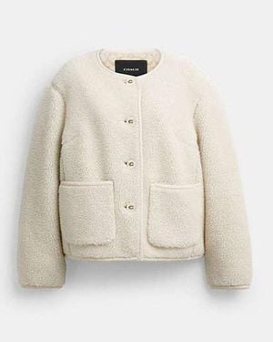 COACH Short Sherpa Cardi Jacket - White