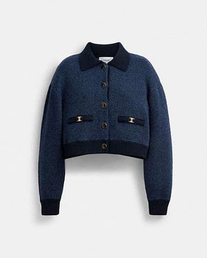 COACH Heritage C Cropped Cardigan Mit Kragen - Blau