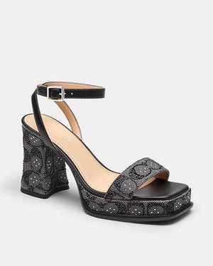 COACH Platform Sandal In Crystal Signature Jacquard - Black