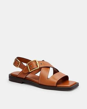COACH Archival Buckle Flat Sandal Platform - Brown