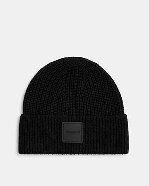 COACH Knit Beanie With Rubber Patch - Black
