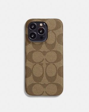 COACH Iphone 14 Pro Case In Signature Canvas - Brown