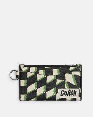 COACH Zip Card Case With Geo Check Print - Black