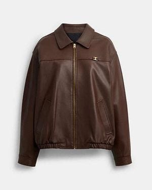 COACH Heritage C Plaque Oversized Leather Jacket - Brown
