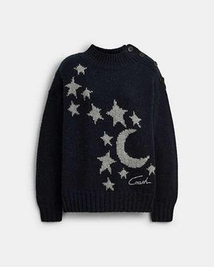 COACH Jersey De Cuello Rojoondo Con Intarsia De Estrellas Y Luna En, Talla Grande - Negro