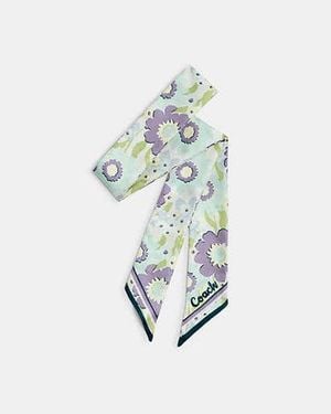 COACH Floral Print Silk Skinny Scarf - Black