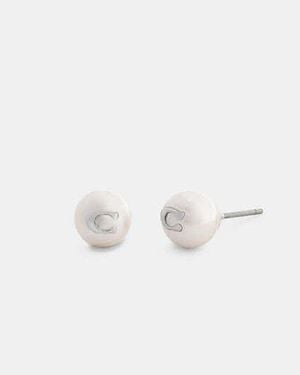 COACH Signature Pearl Stud Earrings - Black