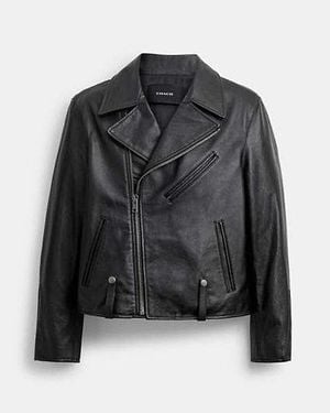 COACH Shrunken Leather Biker Jacket - Black