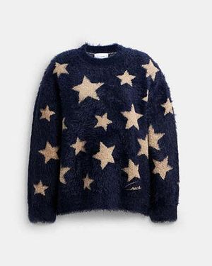 COACH Jersey Estrella Cuello Rojoondo En Azul, Talla Grande - Negro