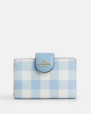 COACH Medium Corner Zip Wallet With Gingham Print - Black
