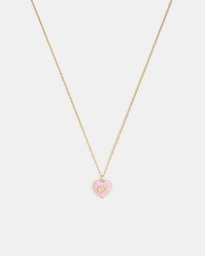 COACH Collar Colgante Corazón Esmaltado Signature En Rosa - Negro