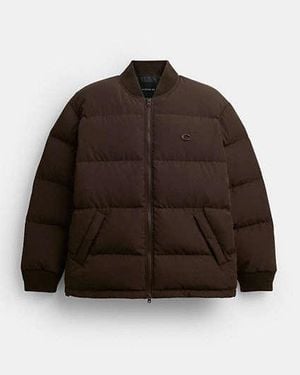 COACH Chaqueta Acolchada De Largo Medio Con Ribete De Canalé En Castaño, Talla Grande - Negro