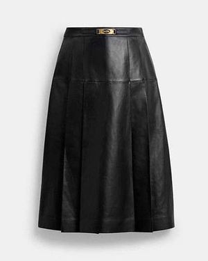 COACH Maxi Leather Pleated Skirt - Black
