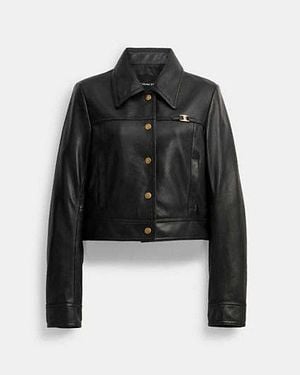 COACH Heritage C Snap Front Shrunken Jacket - Black