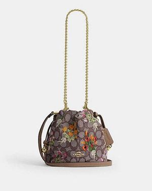 COACH Faye Mini Drawstring Bag With Floral Embroidery - Black