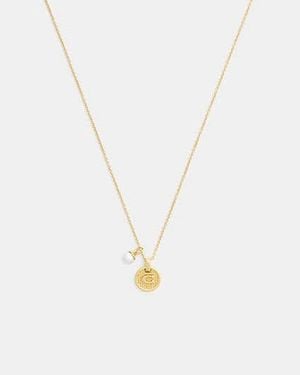 COACH Textured Coin And Pearl Pendant Necklace - Black