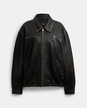 COACH Chaqueta Extragrande De Piel Exquisita Heritage C - Negro