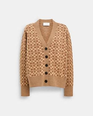 COACH Signature Relaxed V-Neck Cardigan - Black