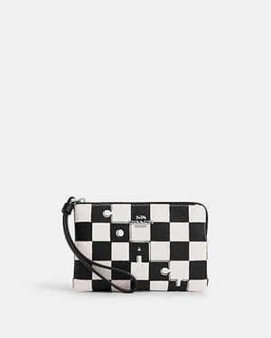 COACH Corner Zip Wristlet With Checkerboard Print - Black