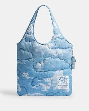 COACH Coachtopia Loop Quilted Flat Tote Bag With Cloud Print - Blue