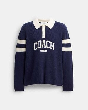 COACH Langärmliges Poloshirt Aus Strick Mit Grafik - Blau