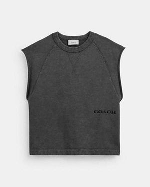 COACH Sleeveless Garment Dye Crewneck Top - Black