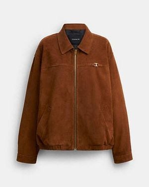 COACH Heritage C Oversized Suede Bomber - Brown