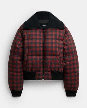 COACH Plumífero Estampado Con Ribete En Poliamida Reciclada En Rojo, Talla Mediano
