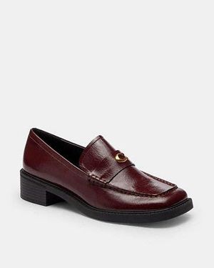 COACH Glazed Leather Penny Loafer Merlot - Red