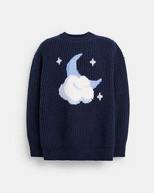 COACH Chunky Graphic Jumper In Recycled Wool - Blue