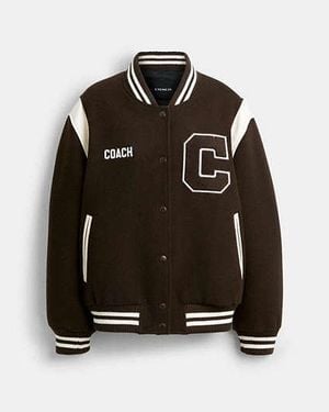 COACH Chaqueta Varsity De Lana En Castaño, Talla Grande - Negro