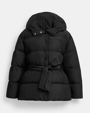 COACH Short Puffer Jacket With Belt - Black