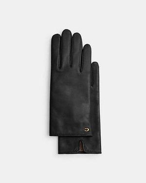 COACH Sculpted Signature Leather Tech Gloves - Black