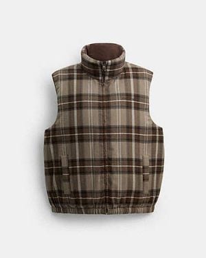 COACH Reversible Plaid Down Vest - Black