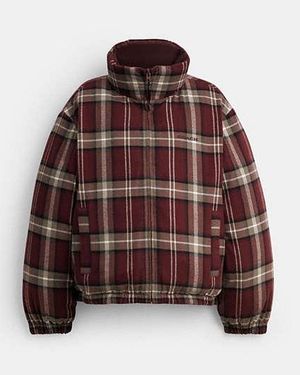 COACH Plumífero Corto Reversible De Cuadros, Talla Mediano - Marrón