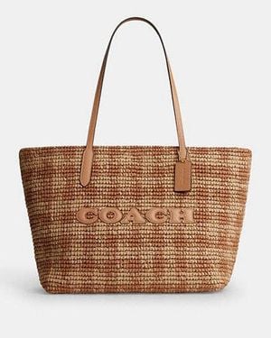 COACH City Tote Bag With Gingham Print - Black