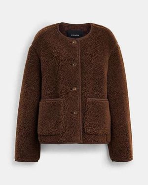 COACH Short Sherpa Cardi Jacket - Brown