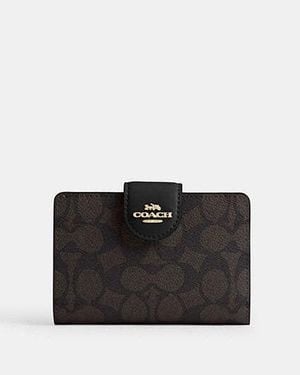 COACH Medium Corner Zip Wallet In Signature Canvas - Black
