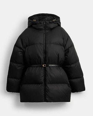 COACH Belted Mid Length Puffer Jacket - Black