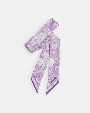 COACH Floral Print Silk Skinny Scarf - Purple
