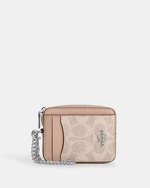 COACH Zip Card Case In Signature Canvas - Natural