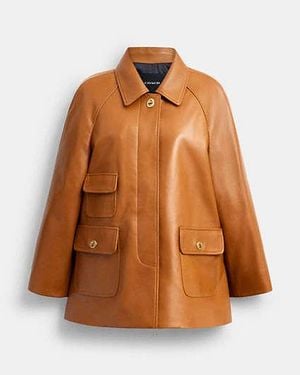 COACH Turnlock Leather Swing Coat - Brown