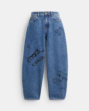 COACH Sketch Print Barrel Jeans In Organic Cotton - Blue