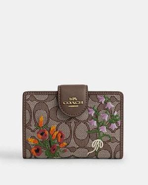 COACH Medium Corner Zip Wallet With Floral Embroidery - Black