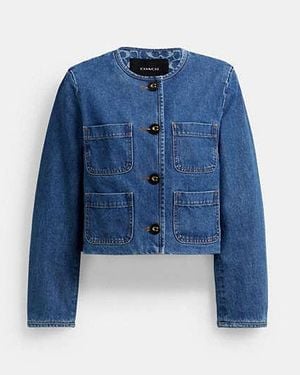 COACH Collarless Denim Jacket In Organic Cotton - Blue